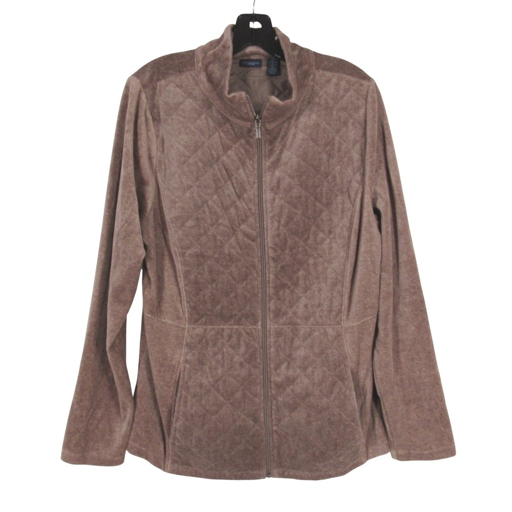 WESTBOUND Lined QUILTED VELVET Zip-Down POCKETS Brown MOCK NECK Jacket Sz 1X